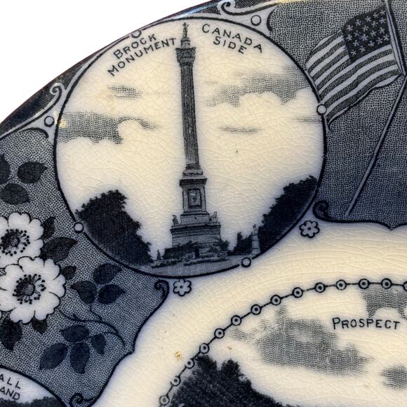 Niagara Falls souvenir plate vintage ceramic porcelain rolled rim flow blue FLAW - Picture 7 of 13